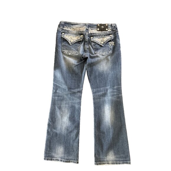 Miss Me Y2K Jeans Bling Rhinestone Back Flap Bootcut MED Wash JE5731E4R Size 31 - Picture 2 of 16